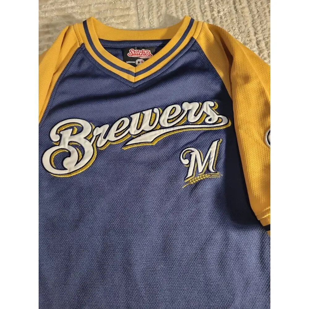 Stitches Milwaukee Brewers Jersey baseball MLB Youth Size Medium Boys Kids
